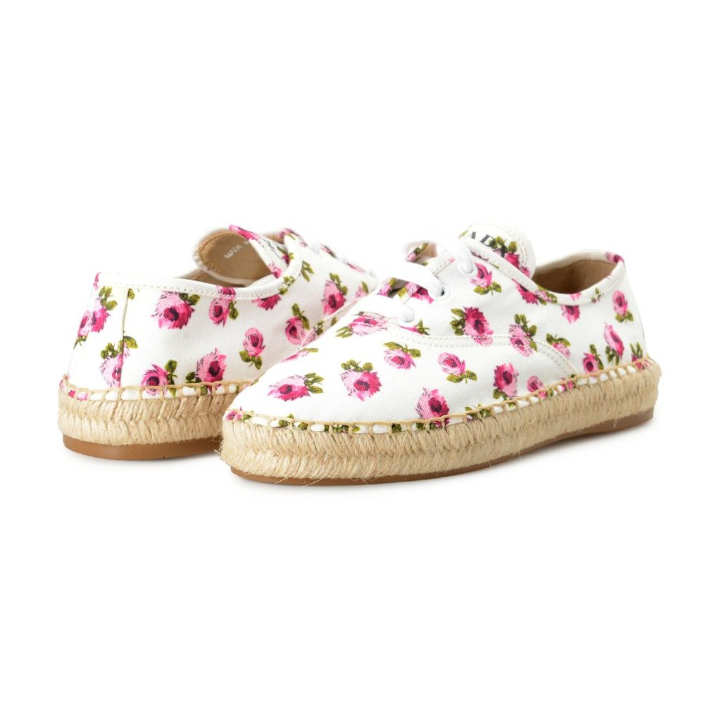 Prada Women's 1E988L Canvas Floral Print Lace Up Flats Casual Shoes - Picture 8 of 8